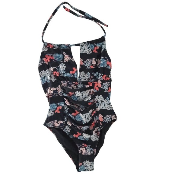 Cupshe Ice Shards Shirring One-piece Swimsuit Keyhole Halter Tie Neck Ruching M - Picture 1 of 16